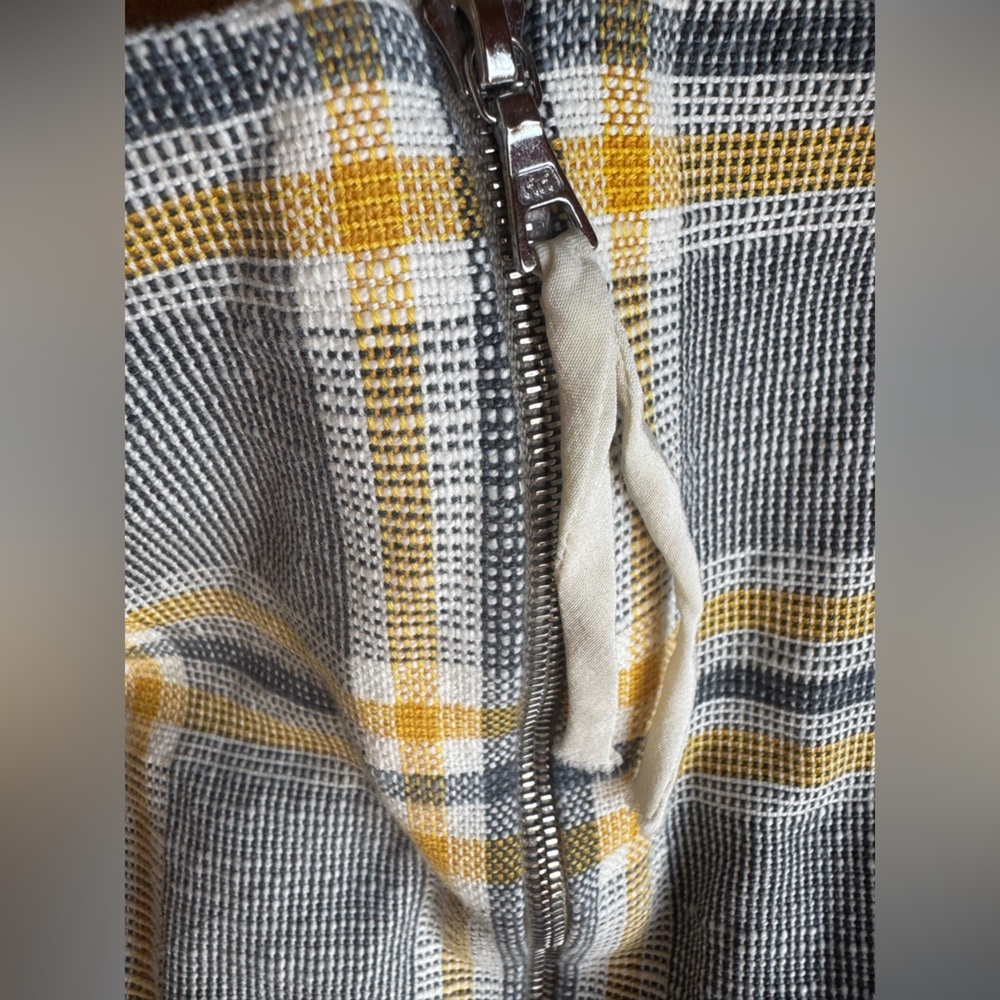 JASON WU Plaid SL Mini A-Line Dress Gray Yellow Zipper Pockets Cotton Silk Sz 4 - Picture 11 of 16